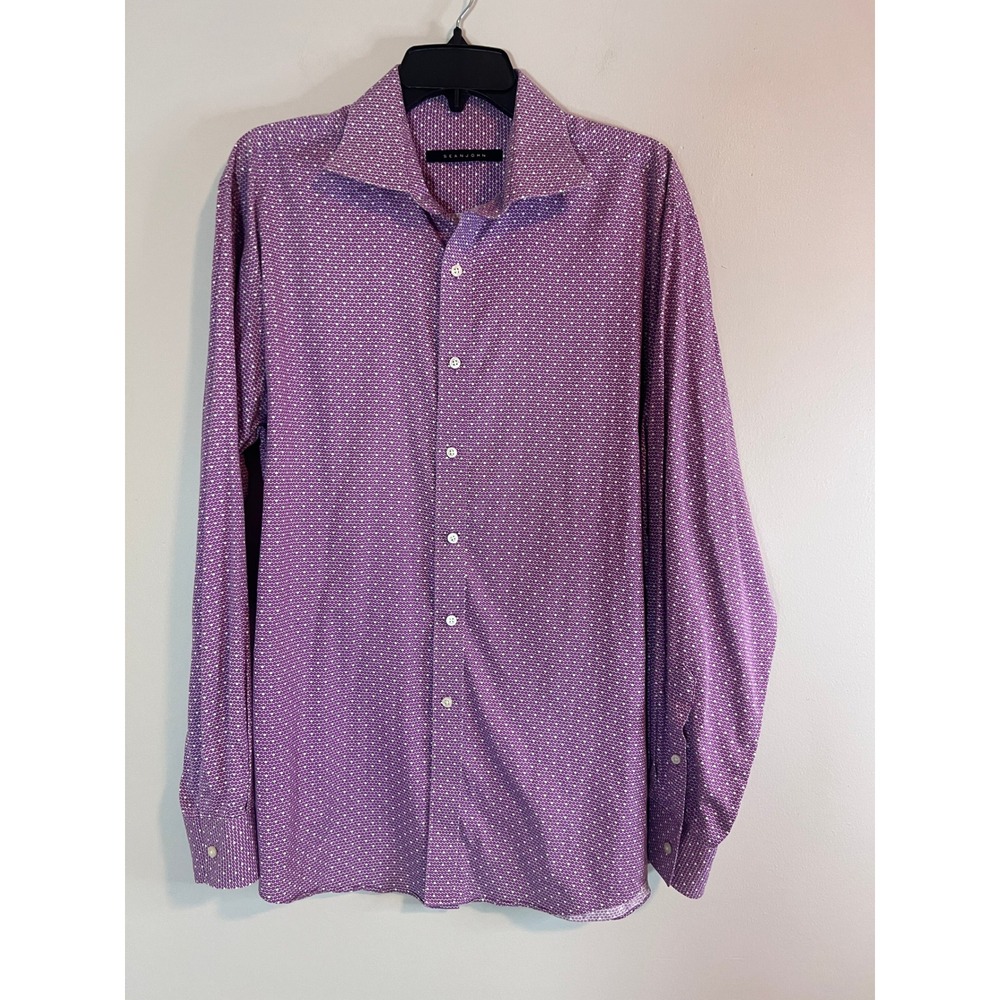 Sean John Mens Purple Geometric Dotted Button Down Shirt 16.5 34/35 Regular